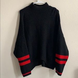 Mock neck red stripe sleeve sweater